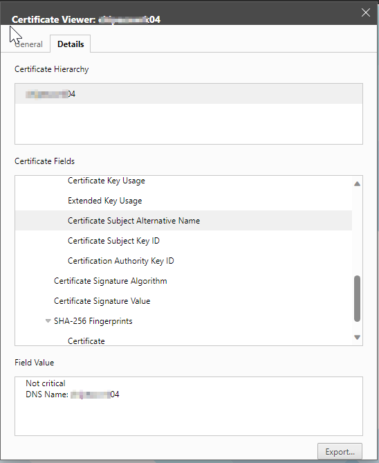 Certificate of the problematic host.