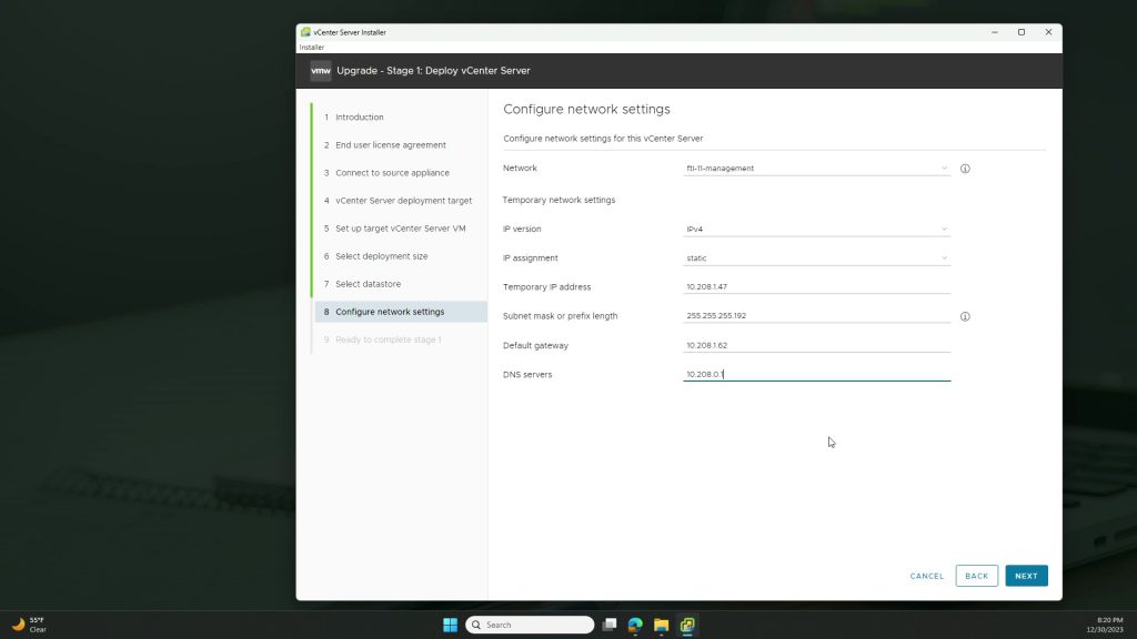 Destination Network Settings